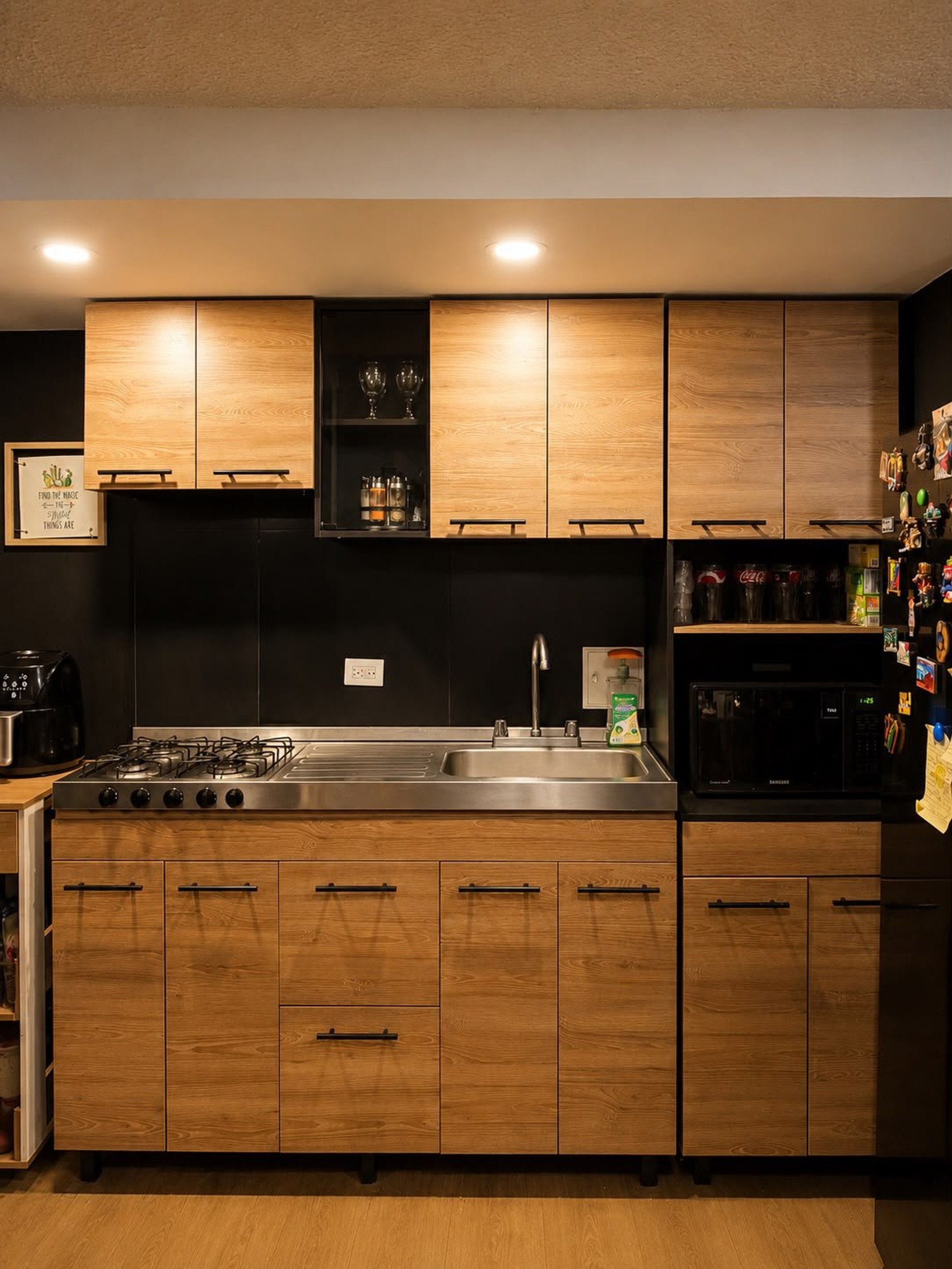Kitchen with wooden cabinets and stove