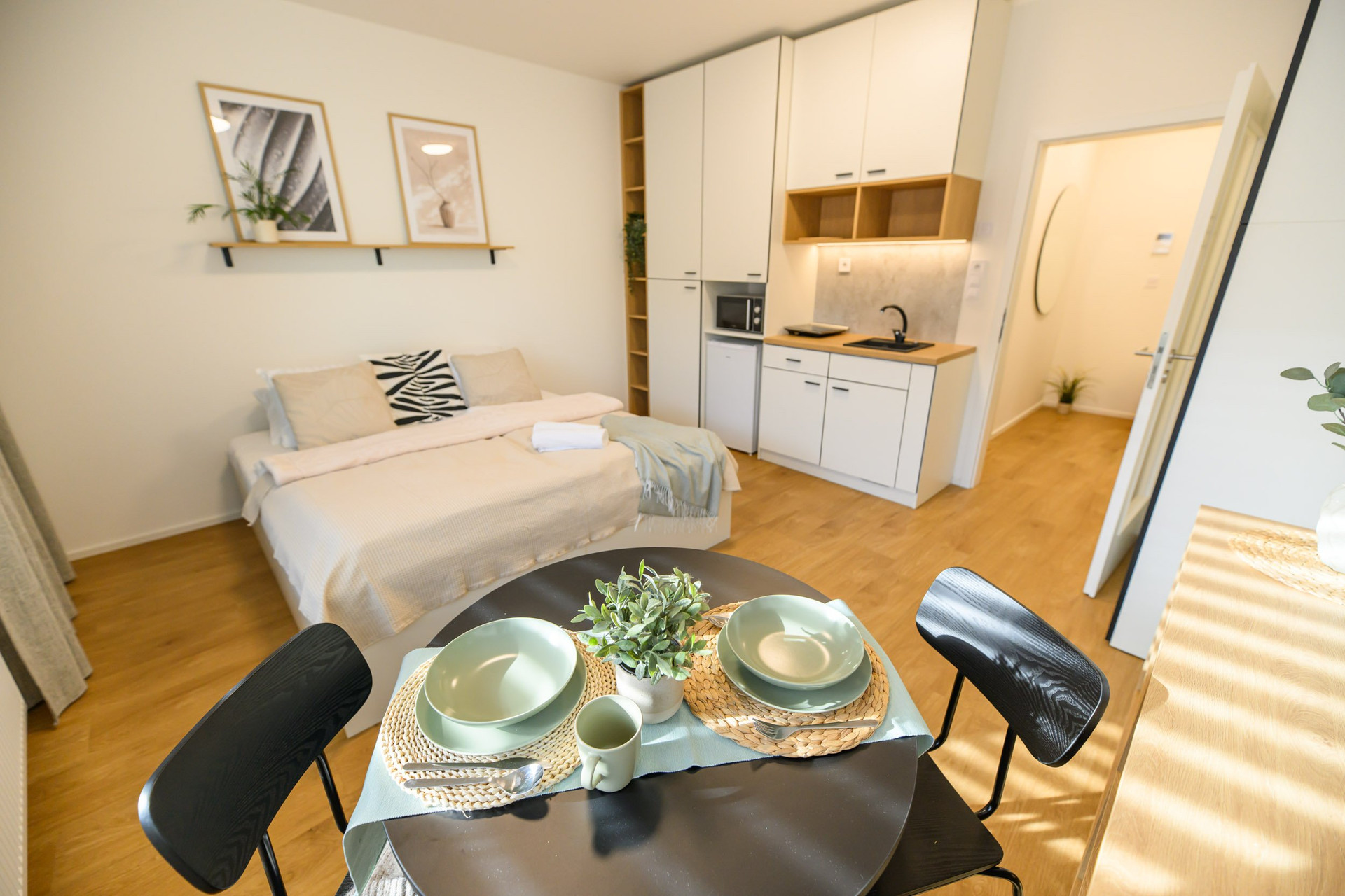Dining area with studio overview