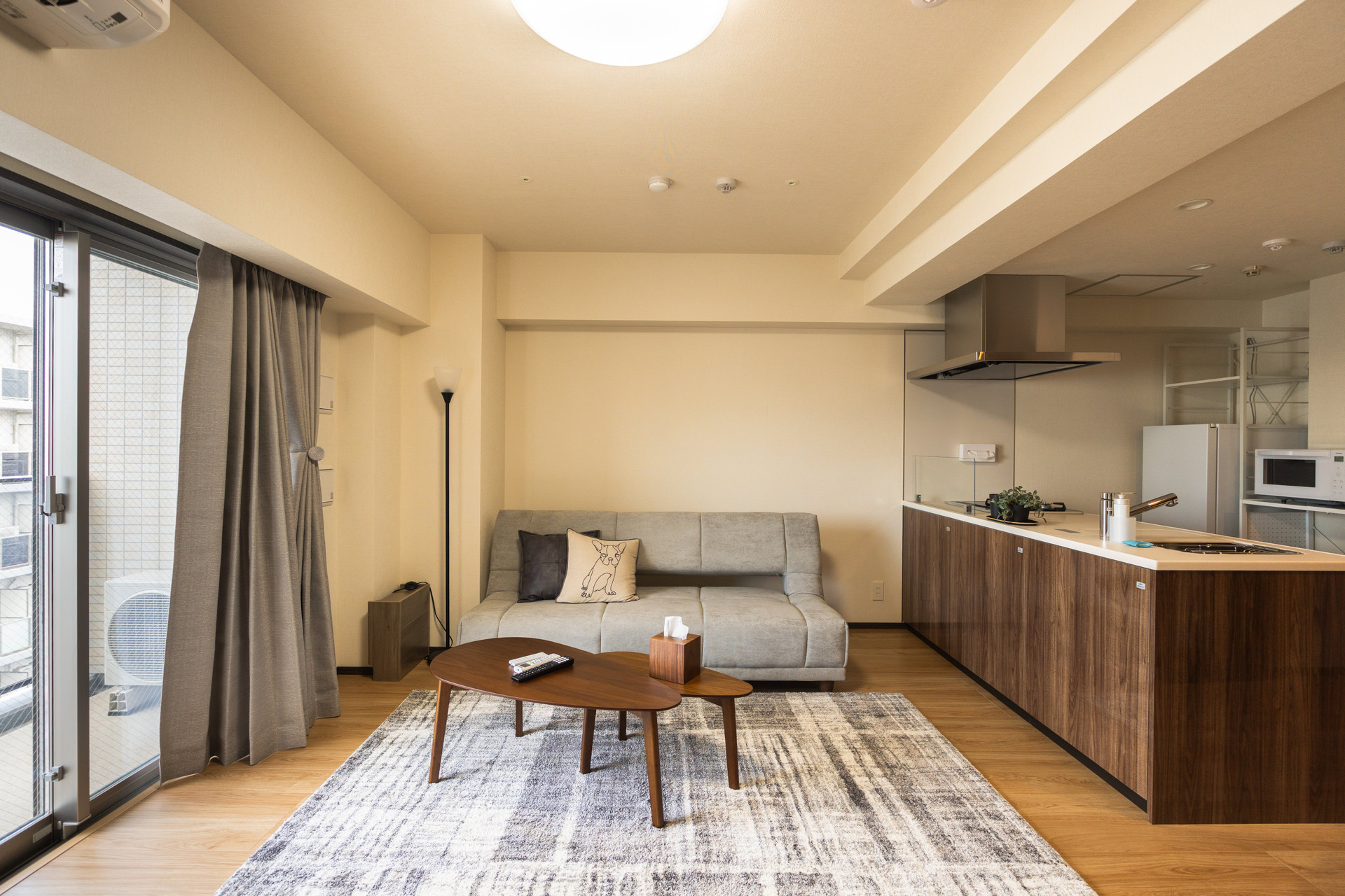 Living room with kitchen view