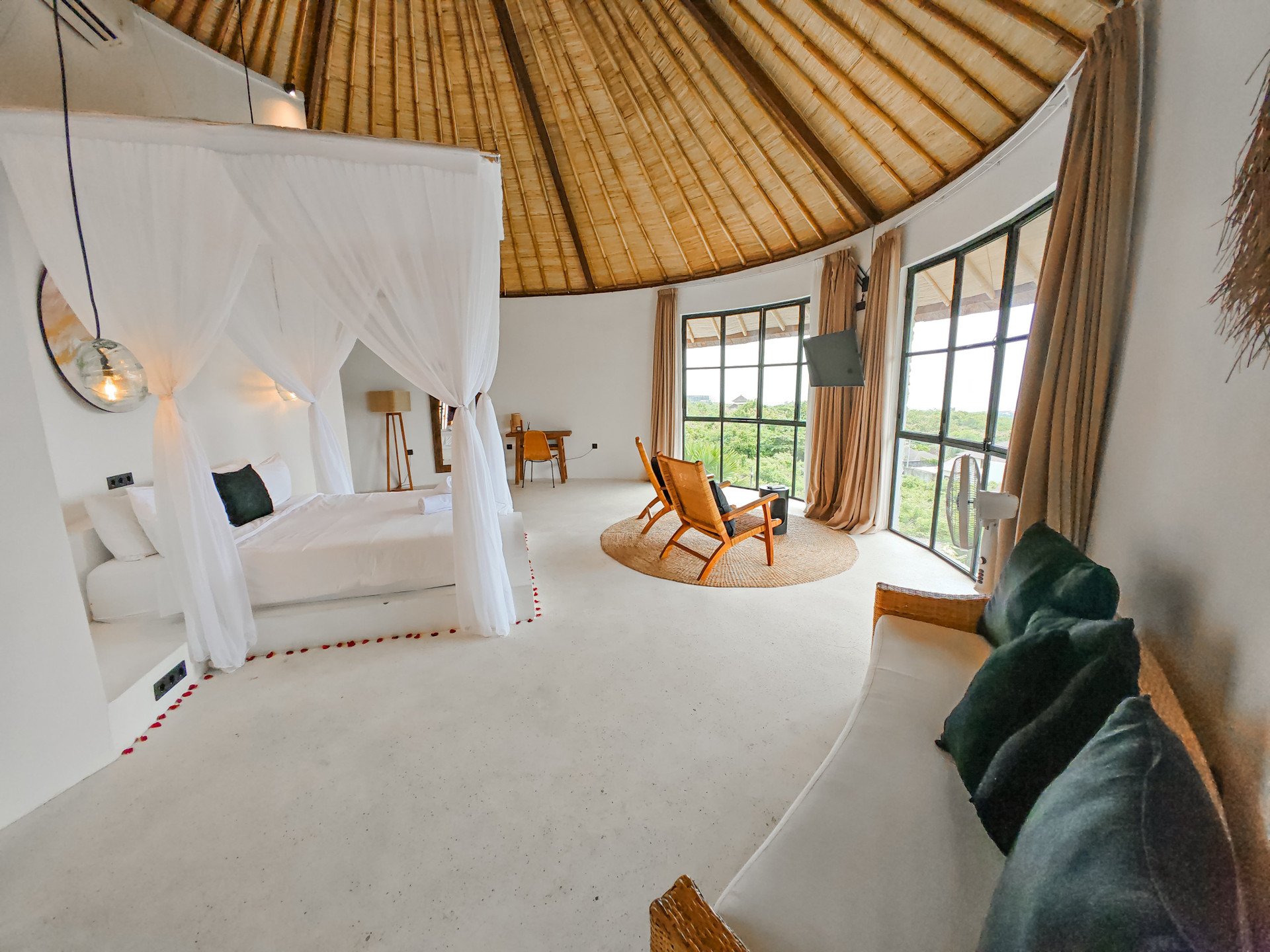 Bedroom canopy bed large windows