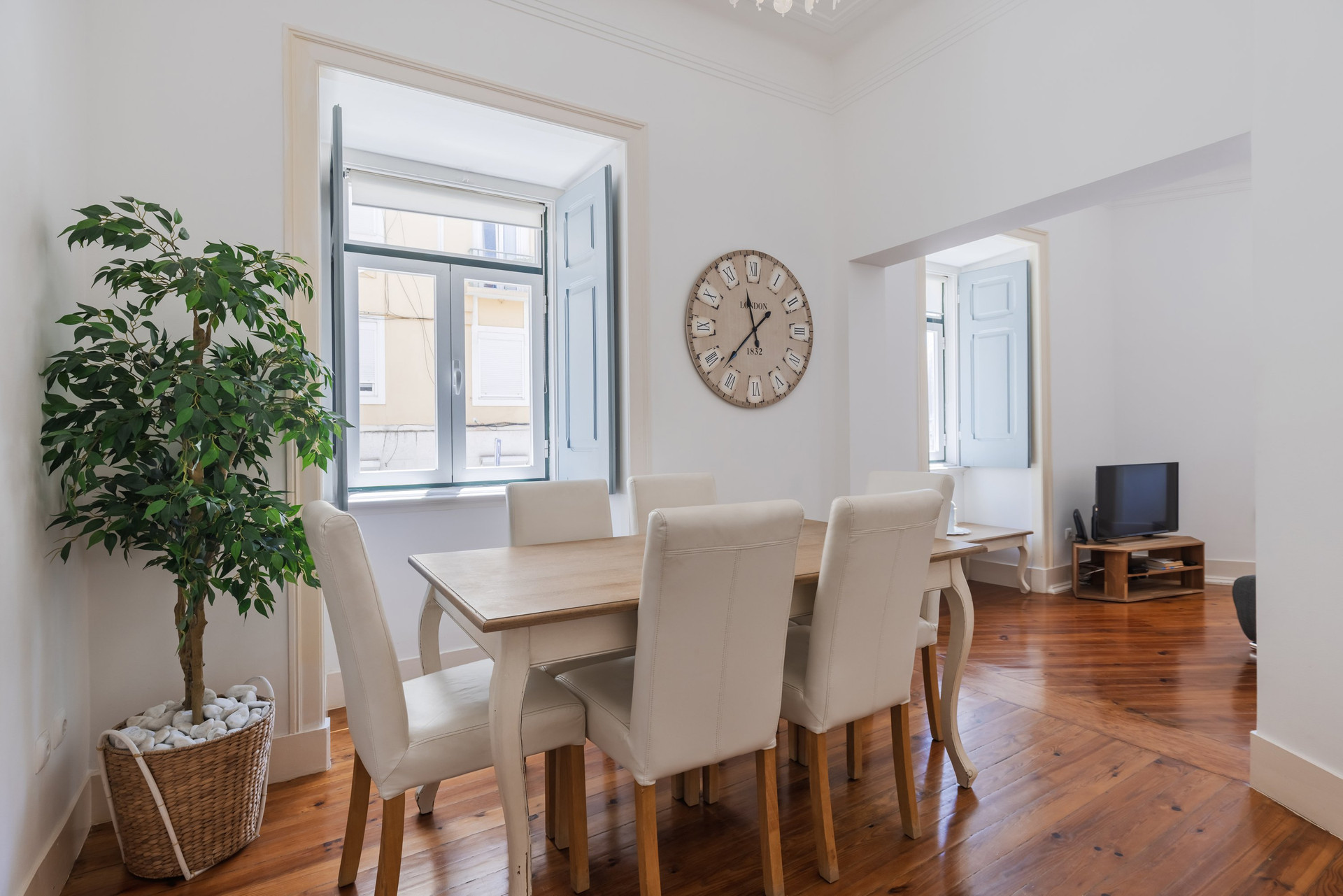 Bright dining room wood floors