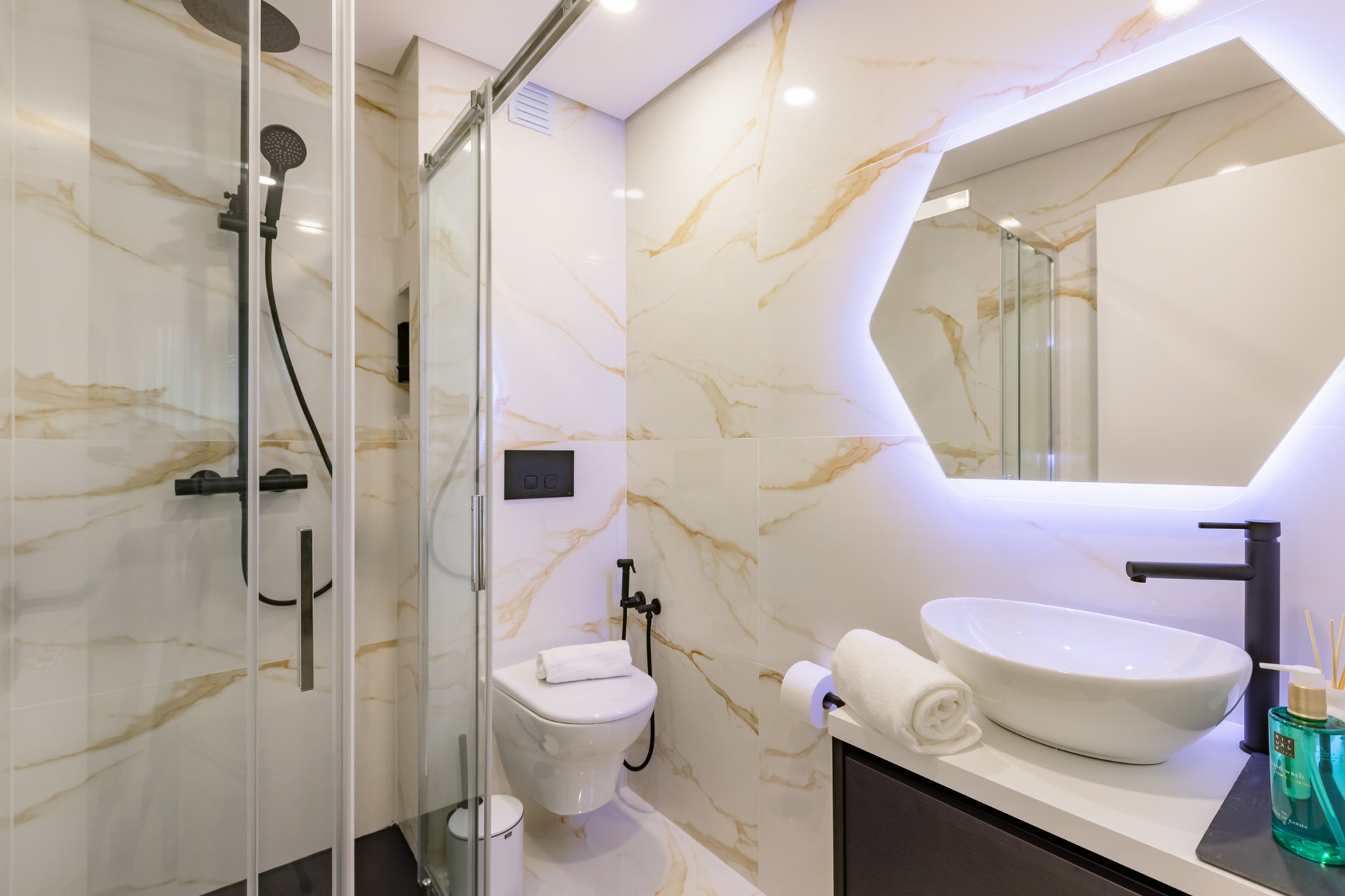 Bathroom with shower.