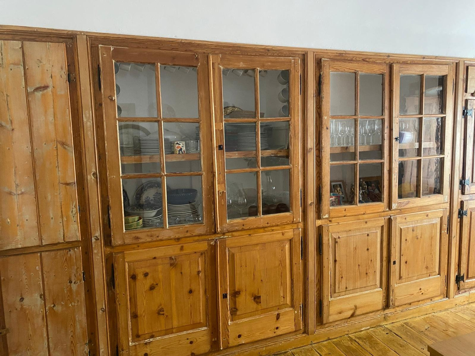 Rustic wooden display cabinet wall