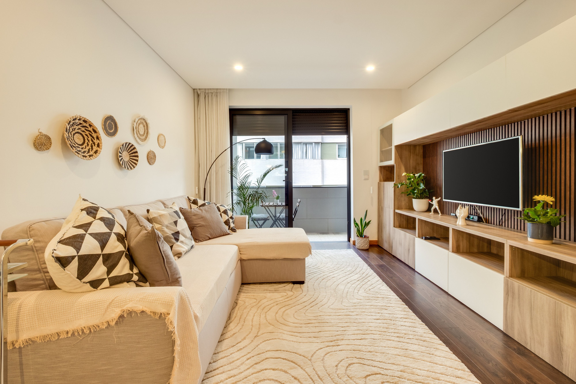 Bright living room with TV unit