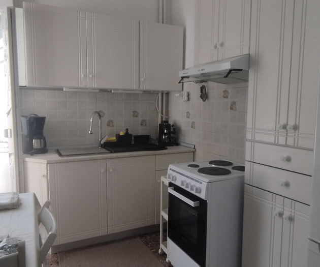 Kitchen with stove fridge