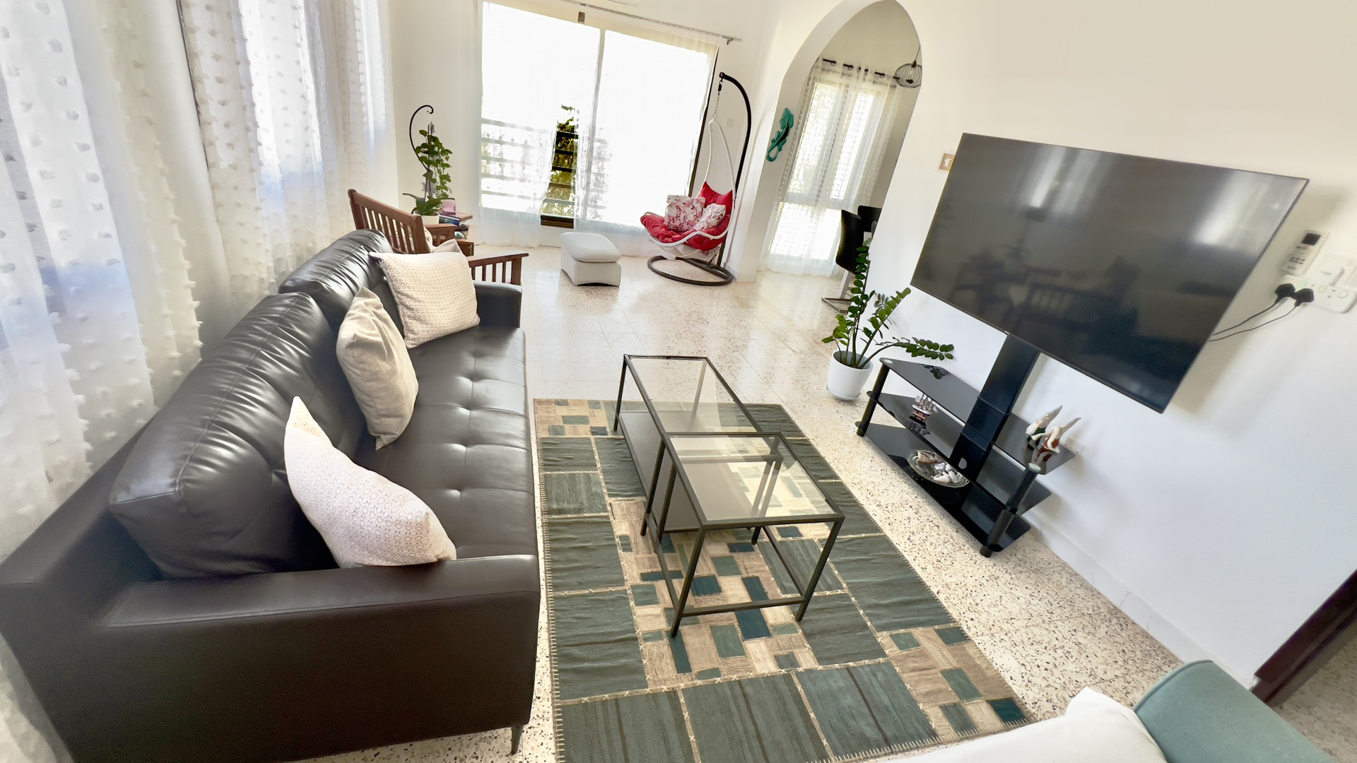 Open living room leather sofa