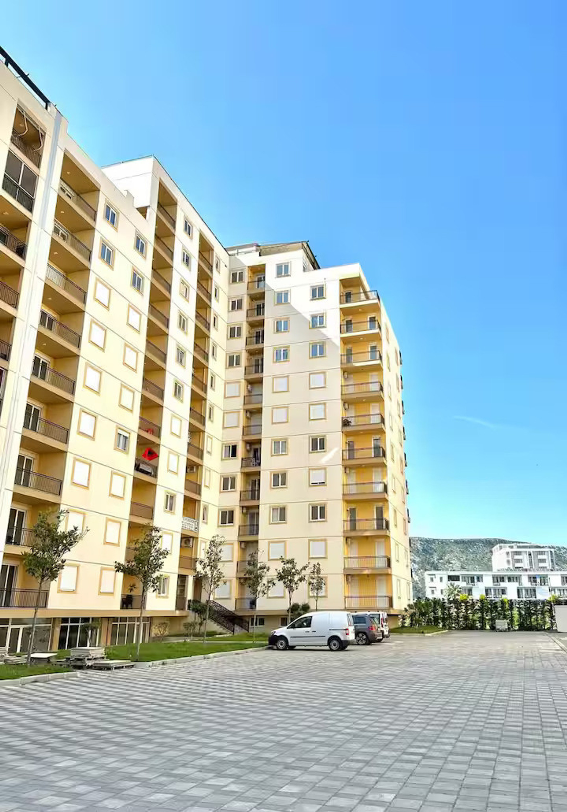 Apartment building exterior courtyard