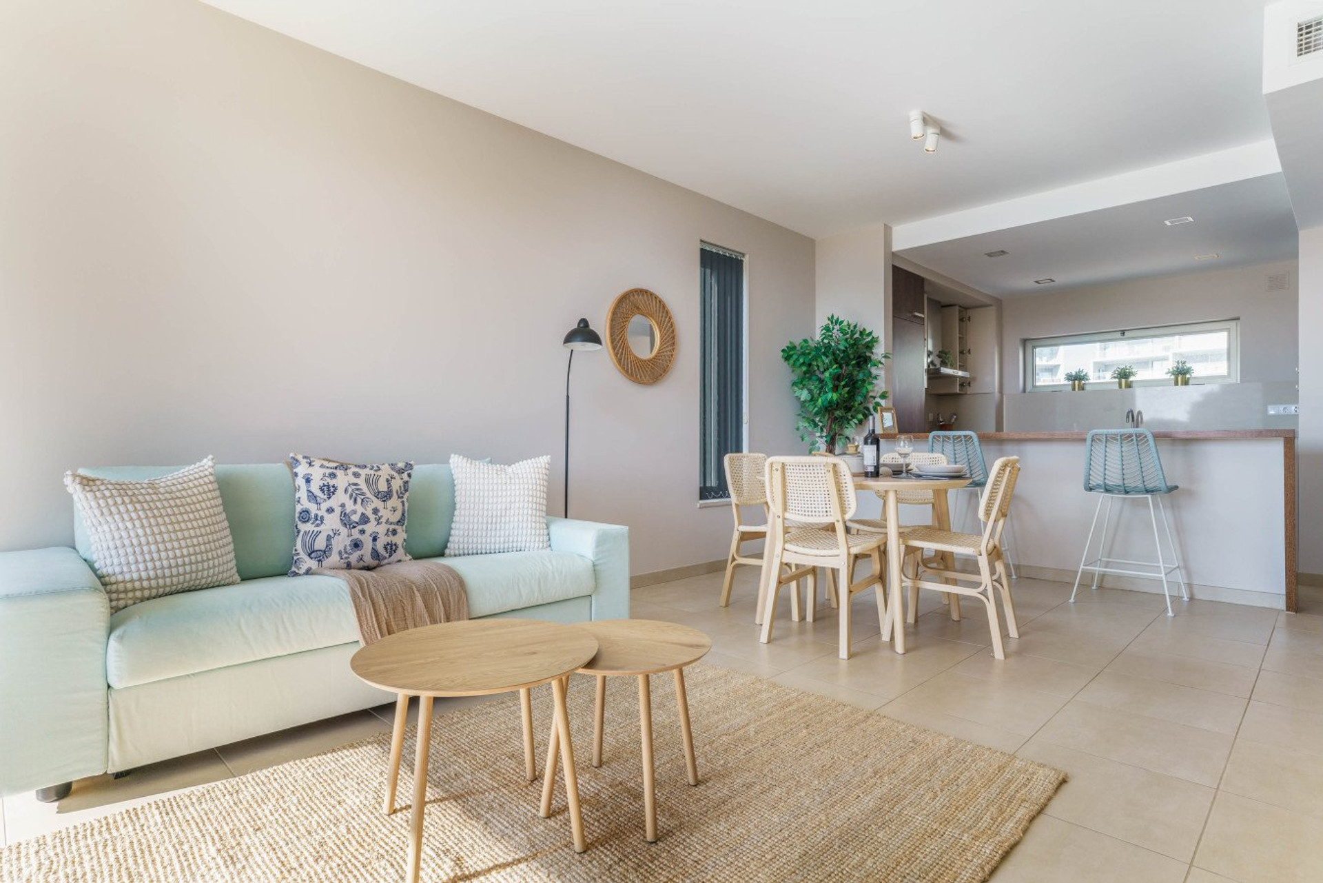 Open living and dining area