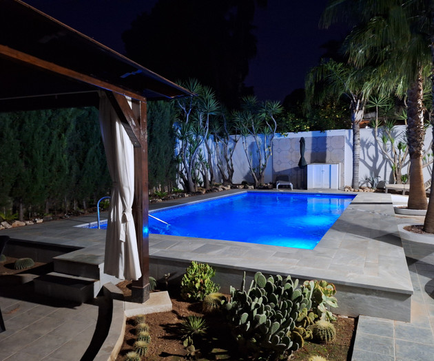 Pool illuminated at night