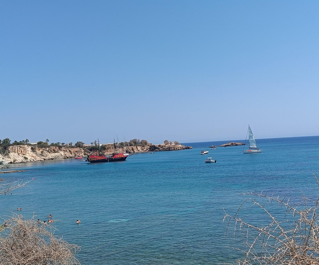 Panoramic beach and boats view
