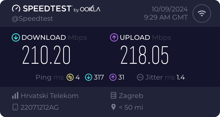 Speedtest.net result