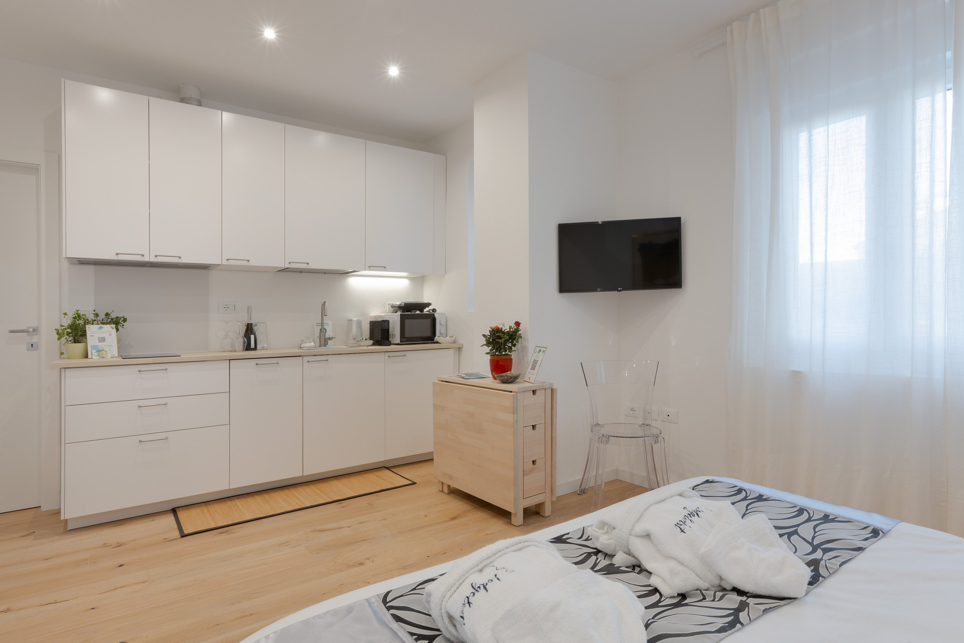 Studio kitchen and sleeping area