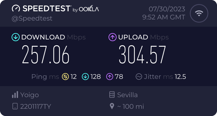 Speedtest.net result