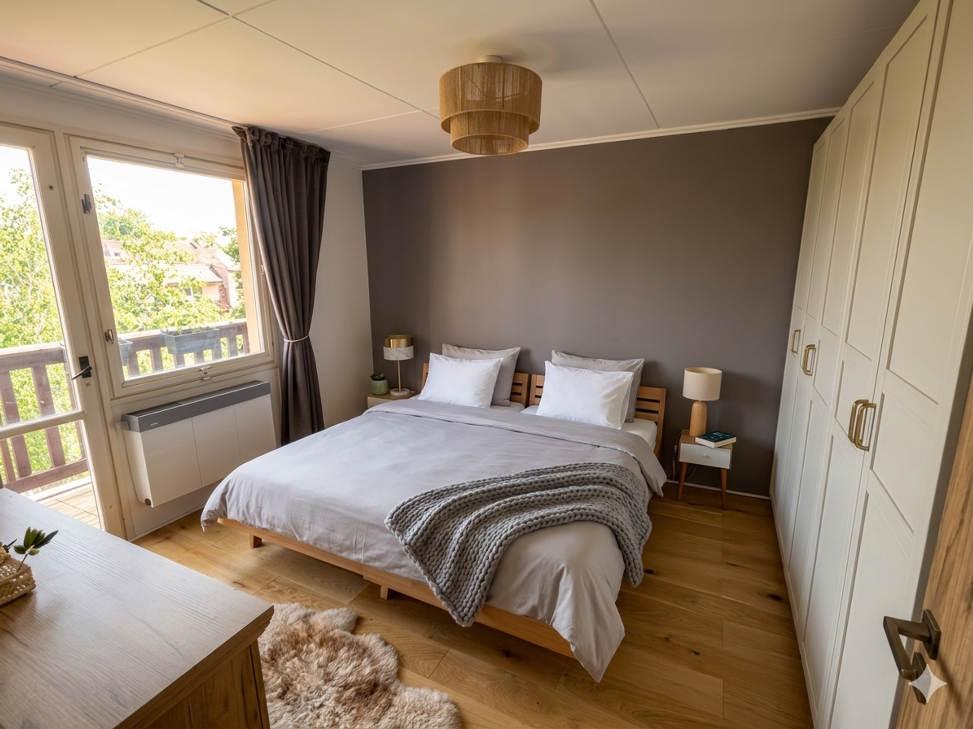 Cozy bedroom with double bed