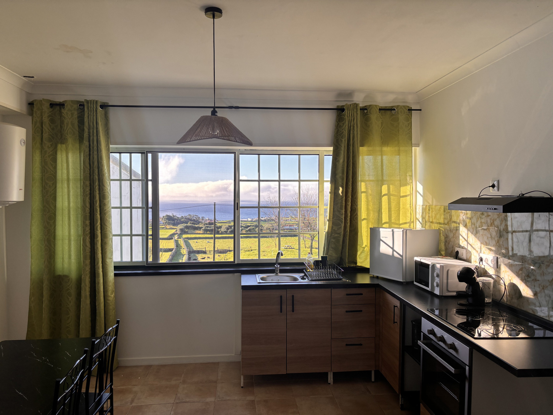 Kitchen with ocean view window
