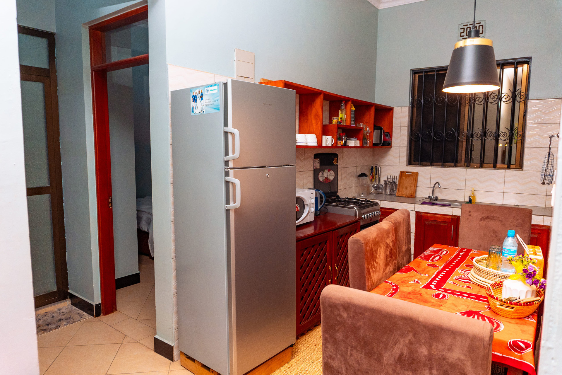 Kitchen fridge stove dining table
