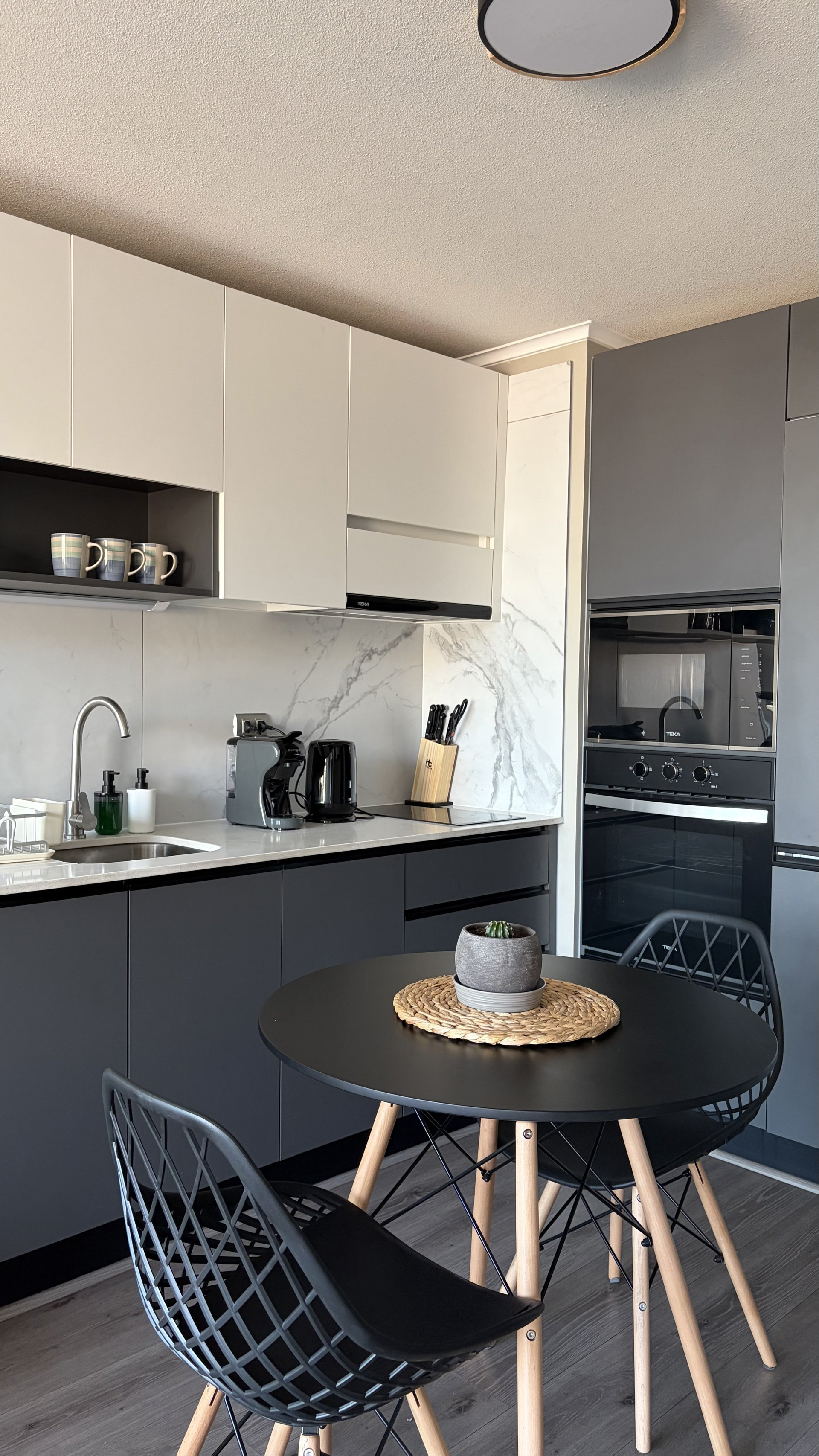 Modern kitchen with dark cabinets
