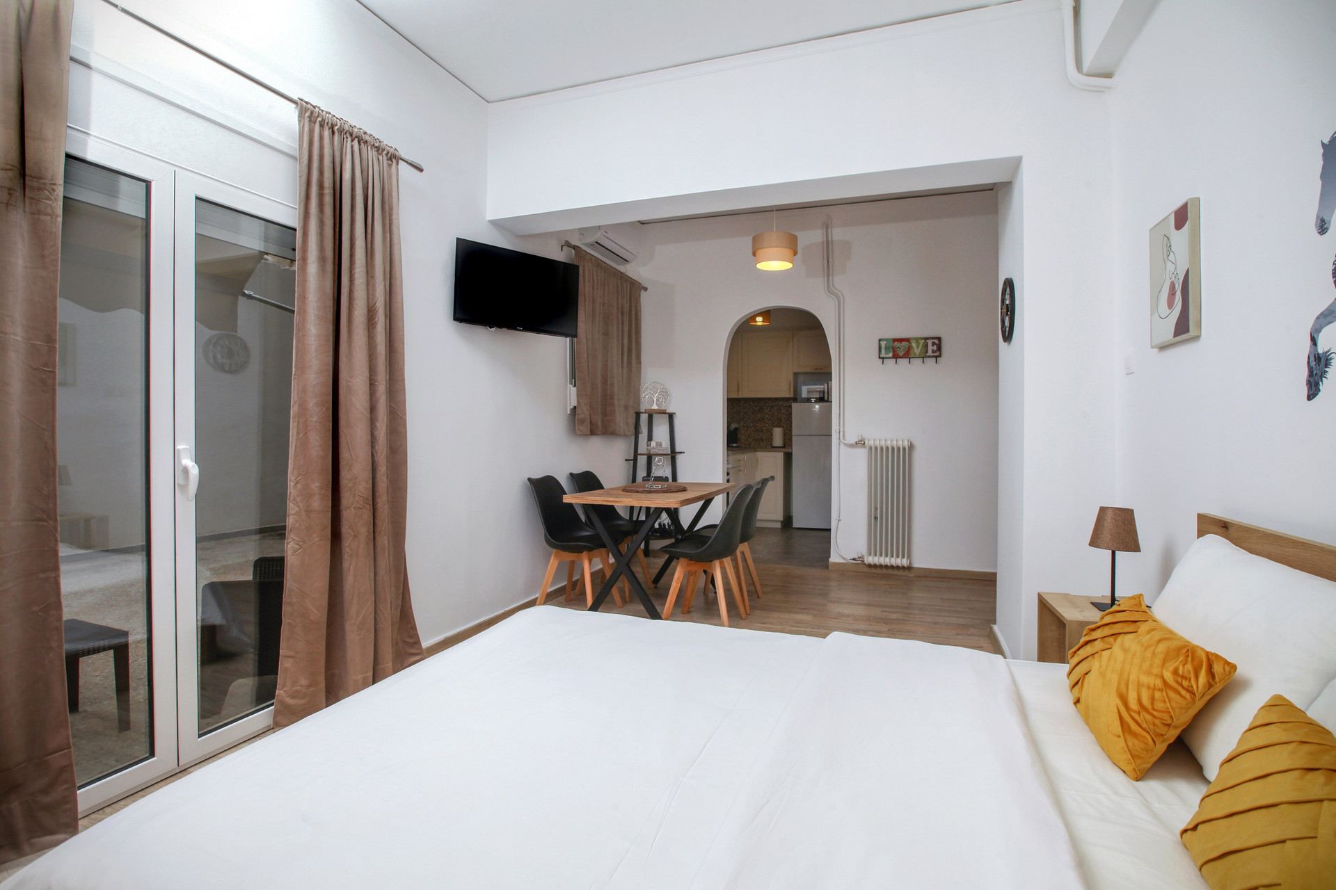 Bedroom open to dining and kitchen