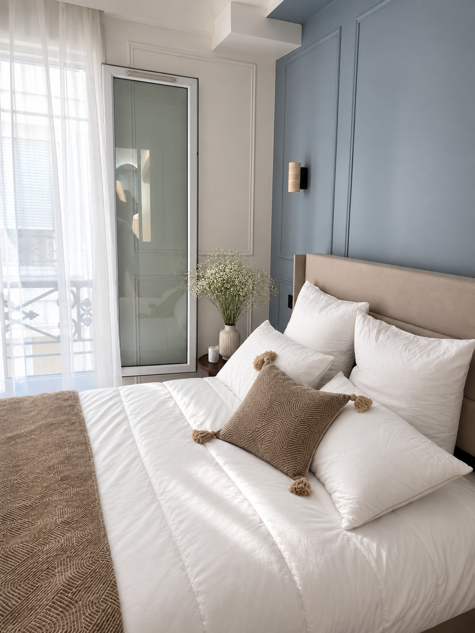 Bedroom with balcony door view