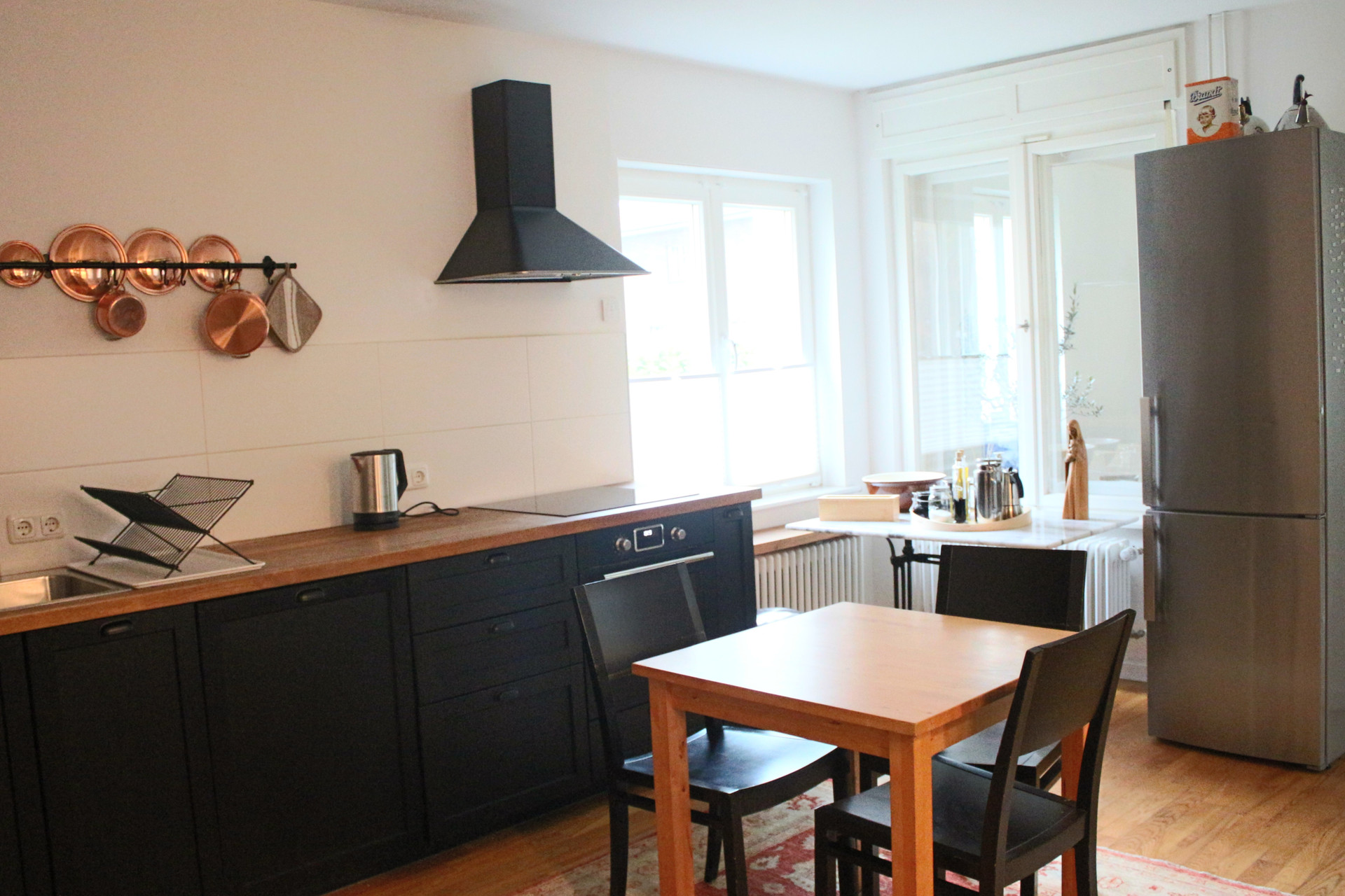 Kitchen with refrigerator, freezer