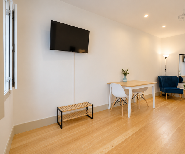 Living area with TV and chair