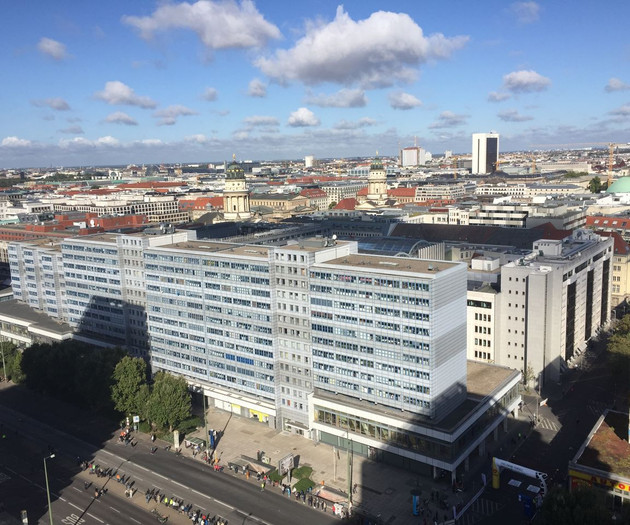 Aerial city skyline view