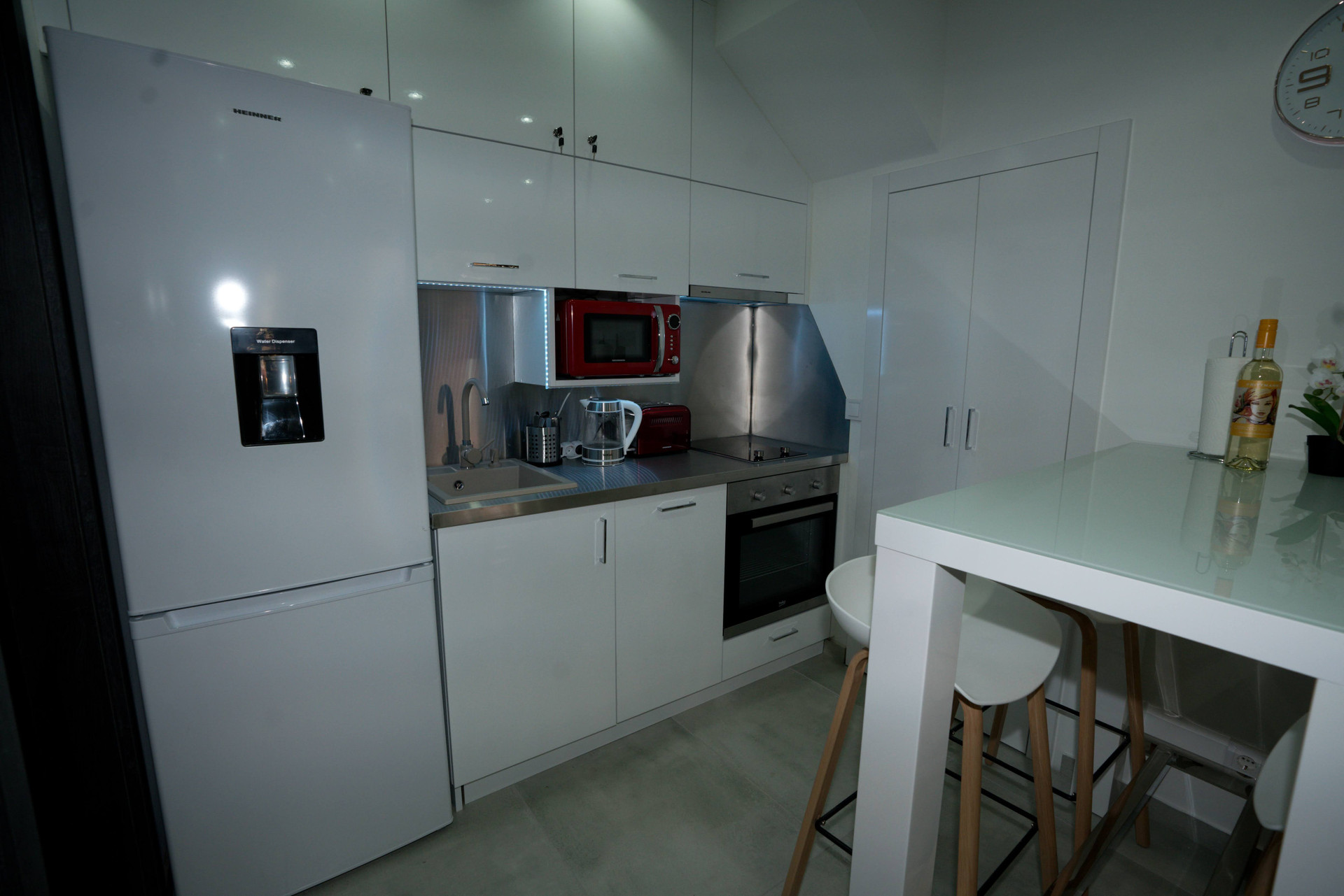 Kitchen with fridge and stove