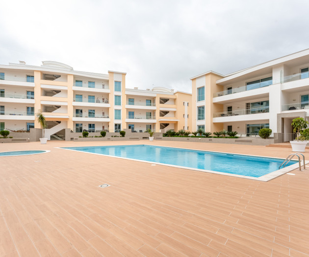 Pool with building facade