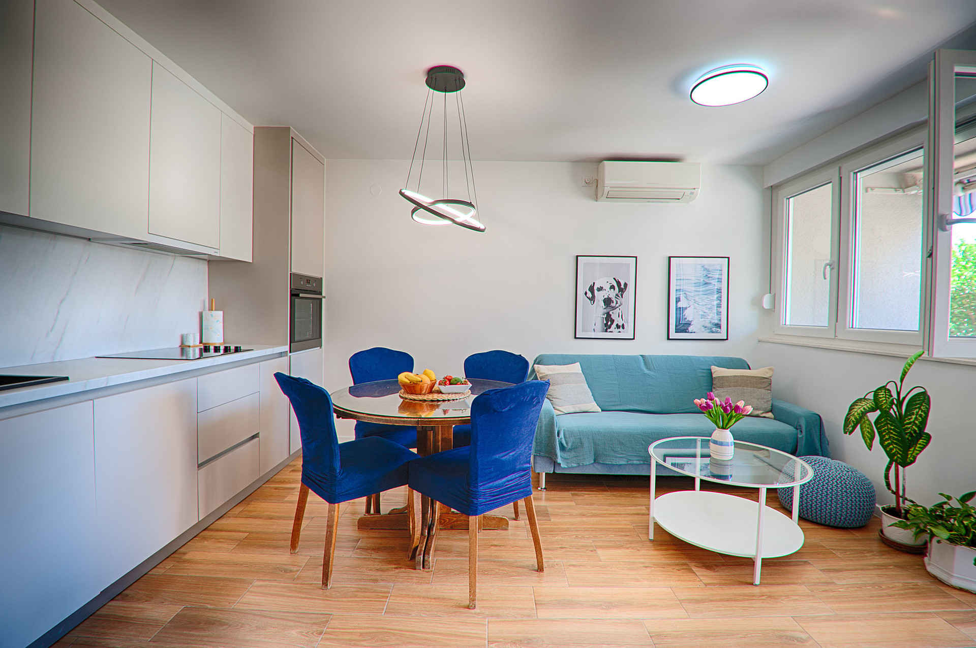 Open living room and kitchen area