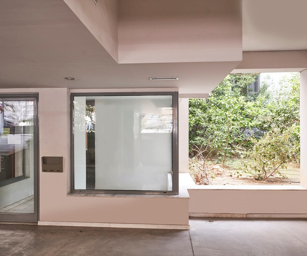 The building's entrance door