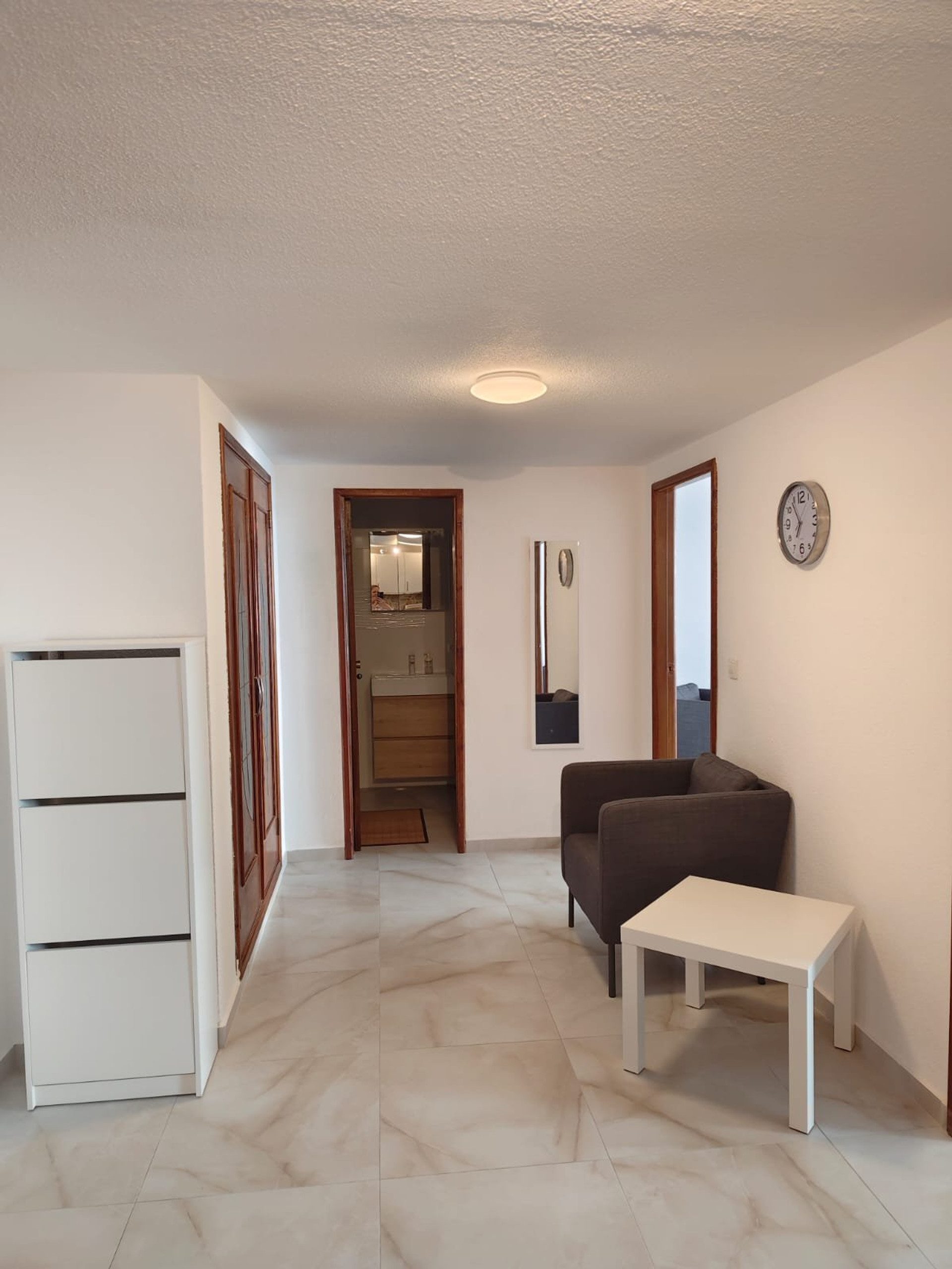 Bright hallway with living area