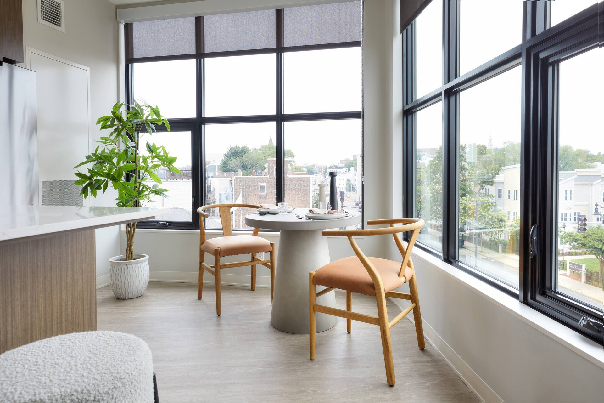 Dining nook with corner windows