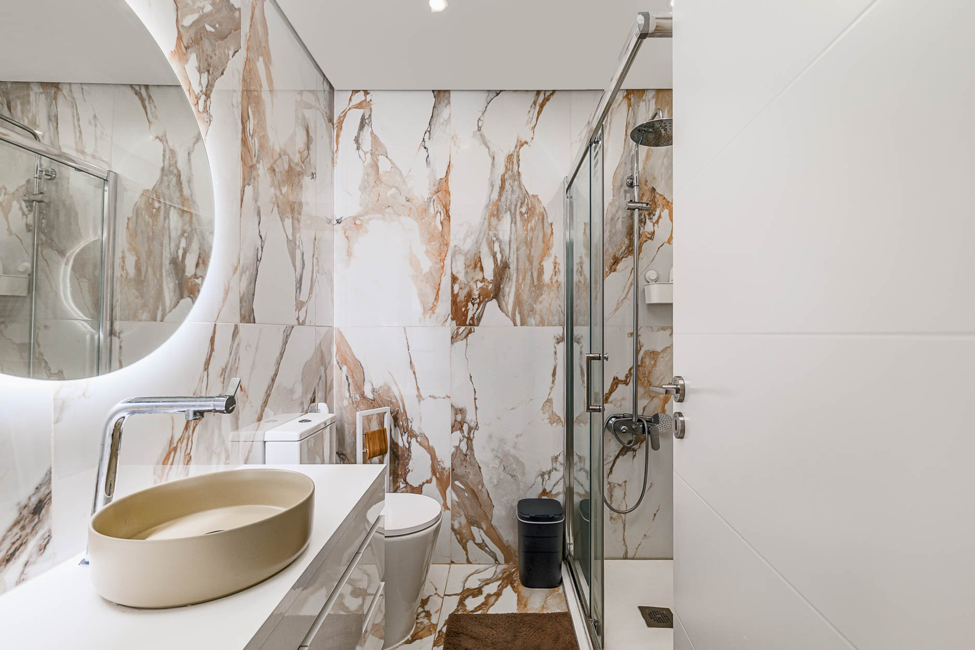 Marble bathroom with shower toilet