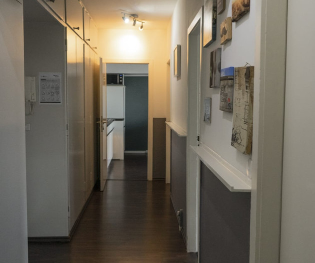 Hallway with wall art