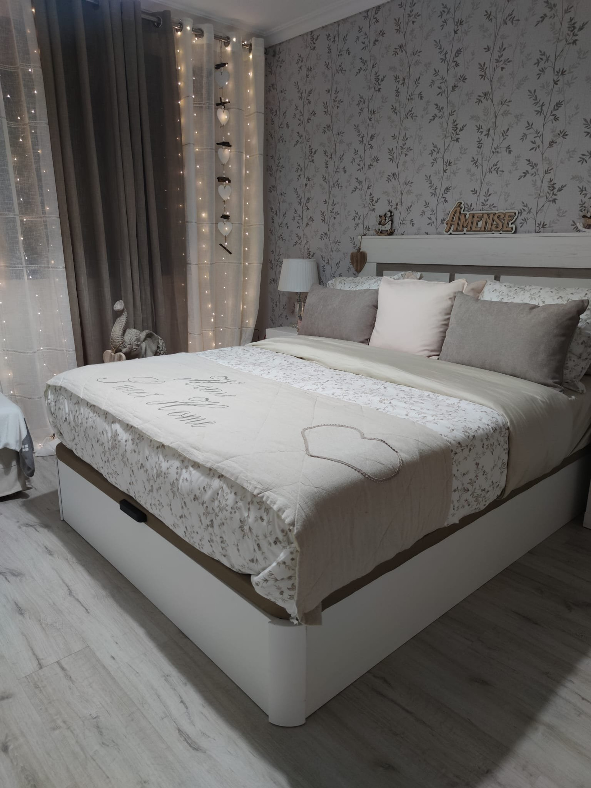 Bright bedroom with fairy lights