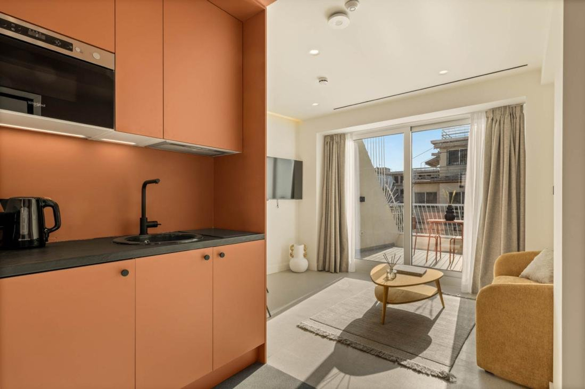 Kitchenette with living room view
