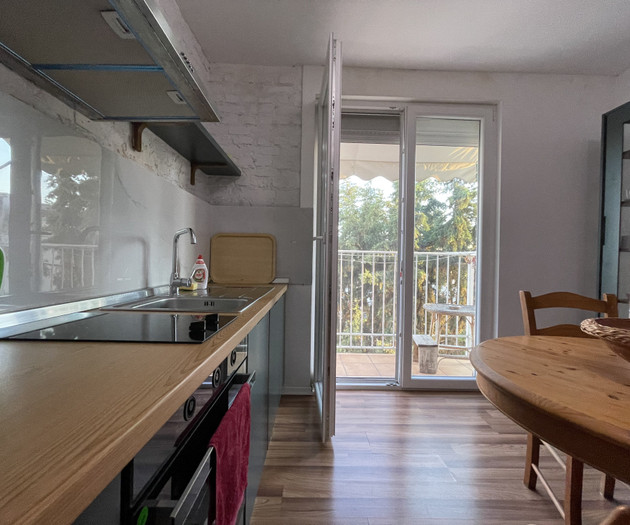 Kitchen counter and balcony view