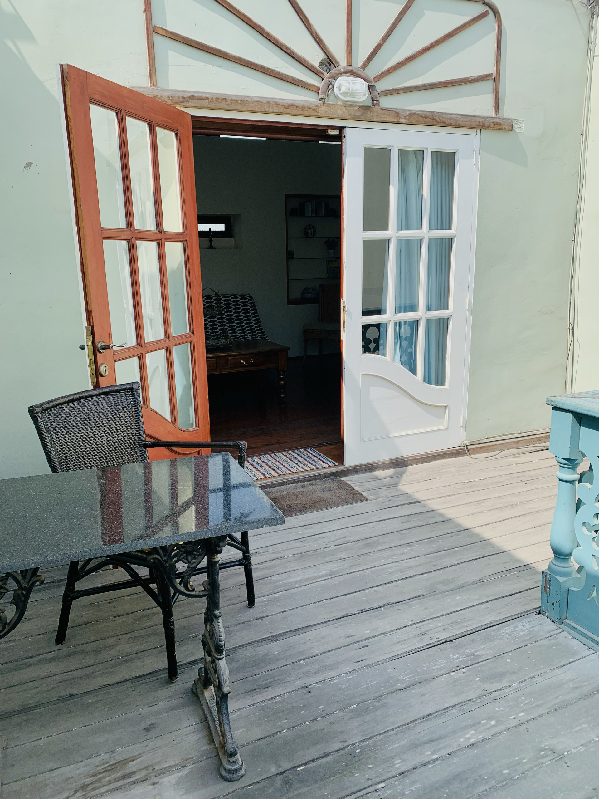Terrace with table French doors
