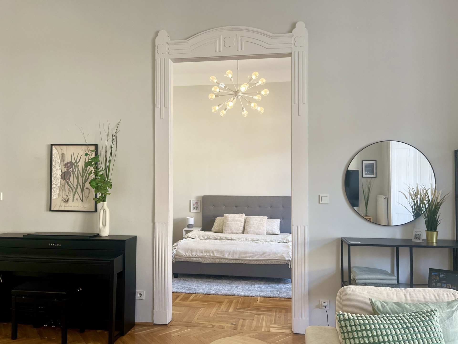 master bedroom with balcony and separate working space