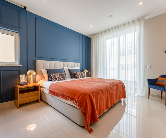 Blue accent wall bedroom
