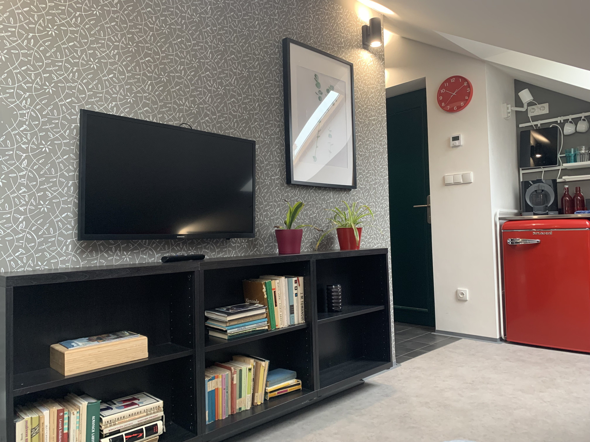 TV unit and kitchenette area