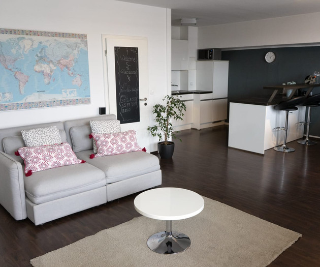 Open living space with bar