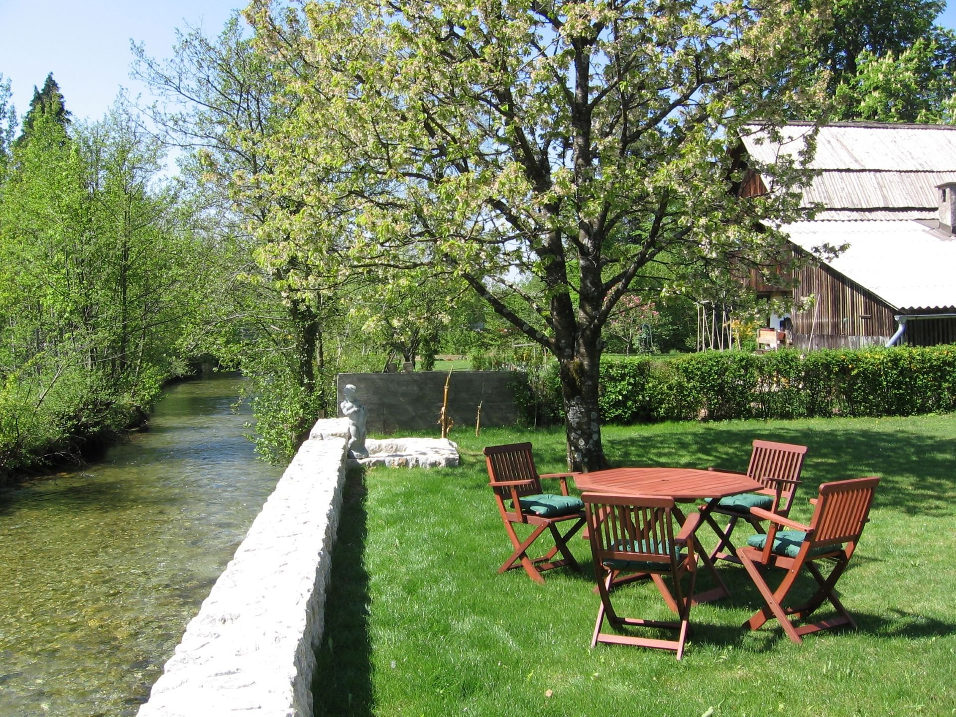 Garden seating by riverside