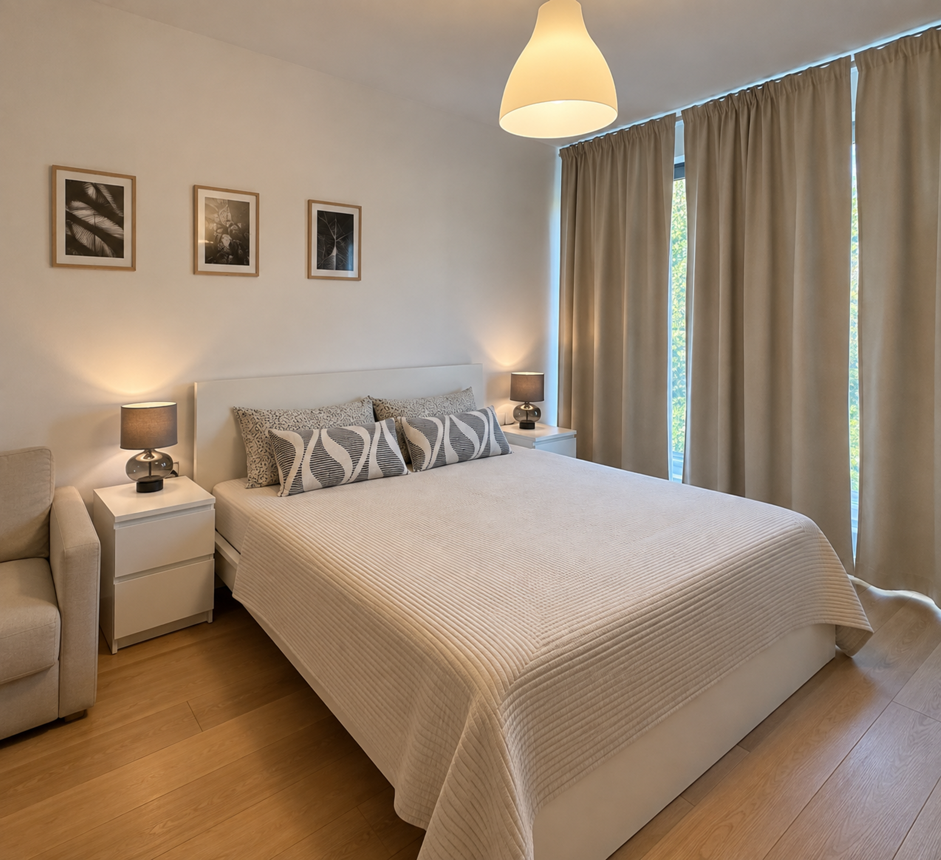 Cozy bedroom with artwork