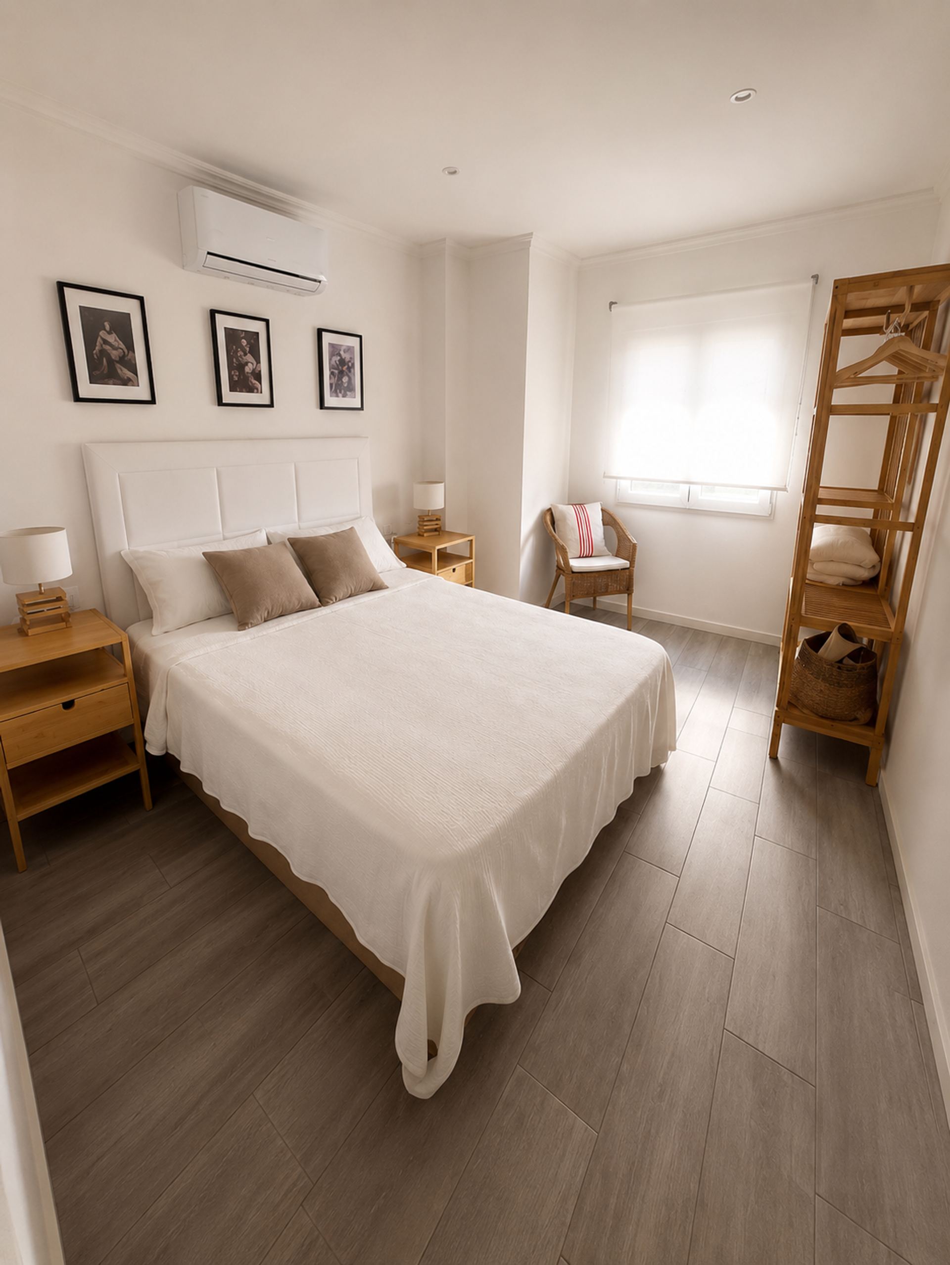 Bright bedroom with double bed