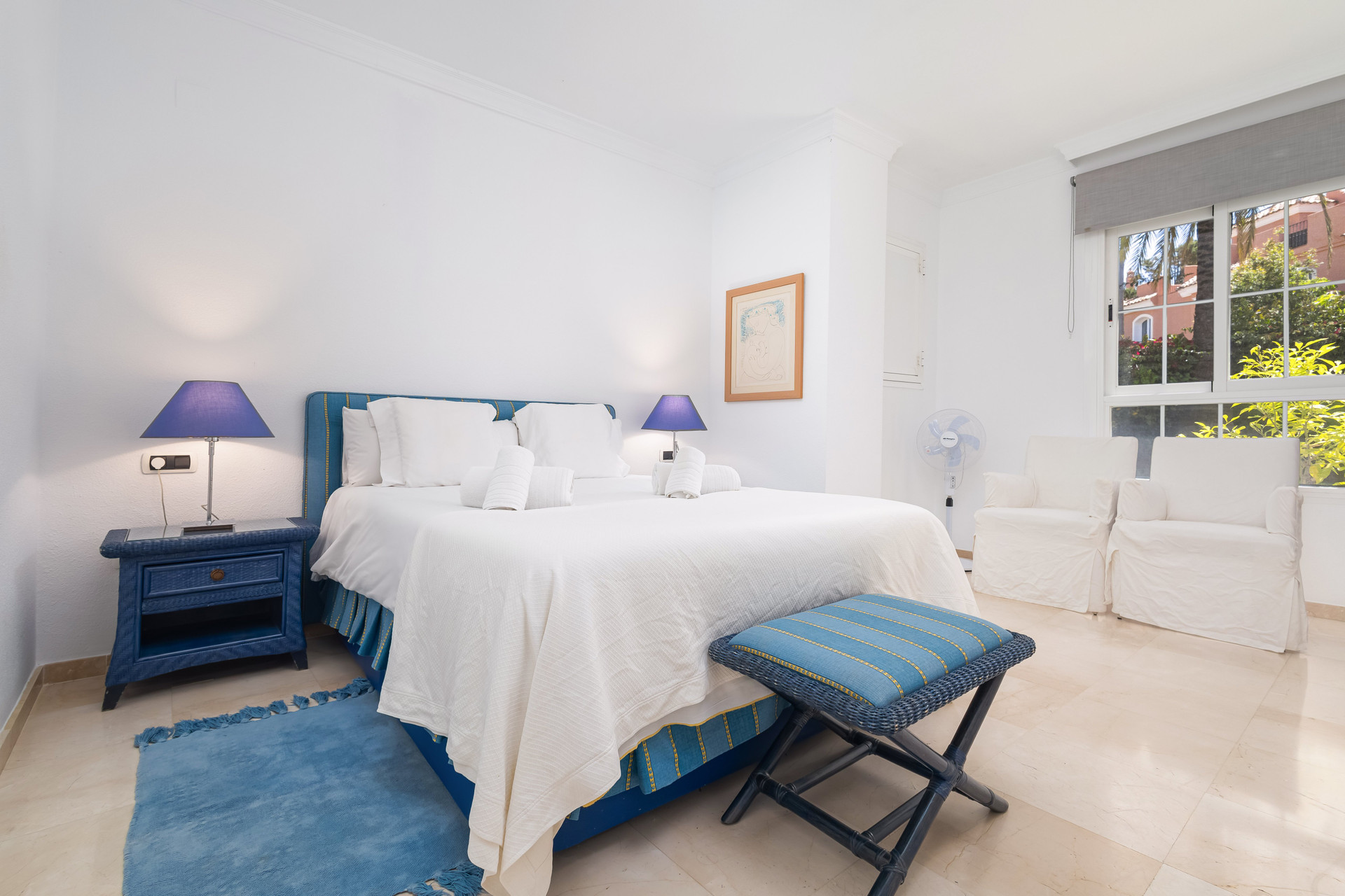 Double bedroom with blue accents