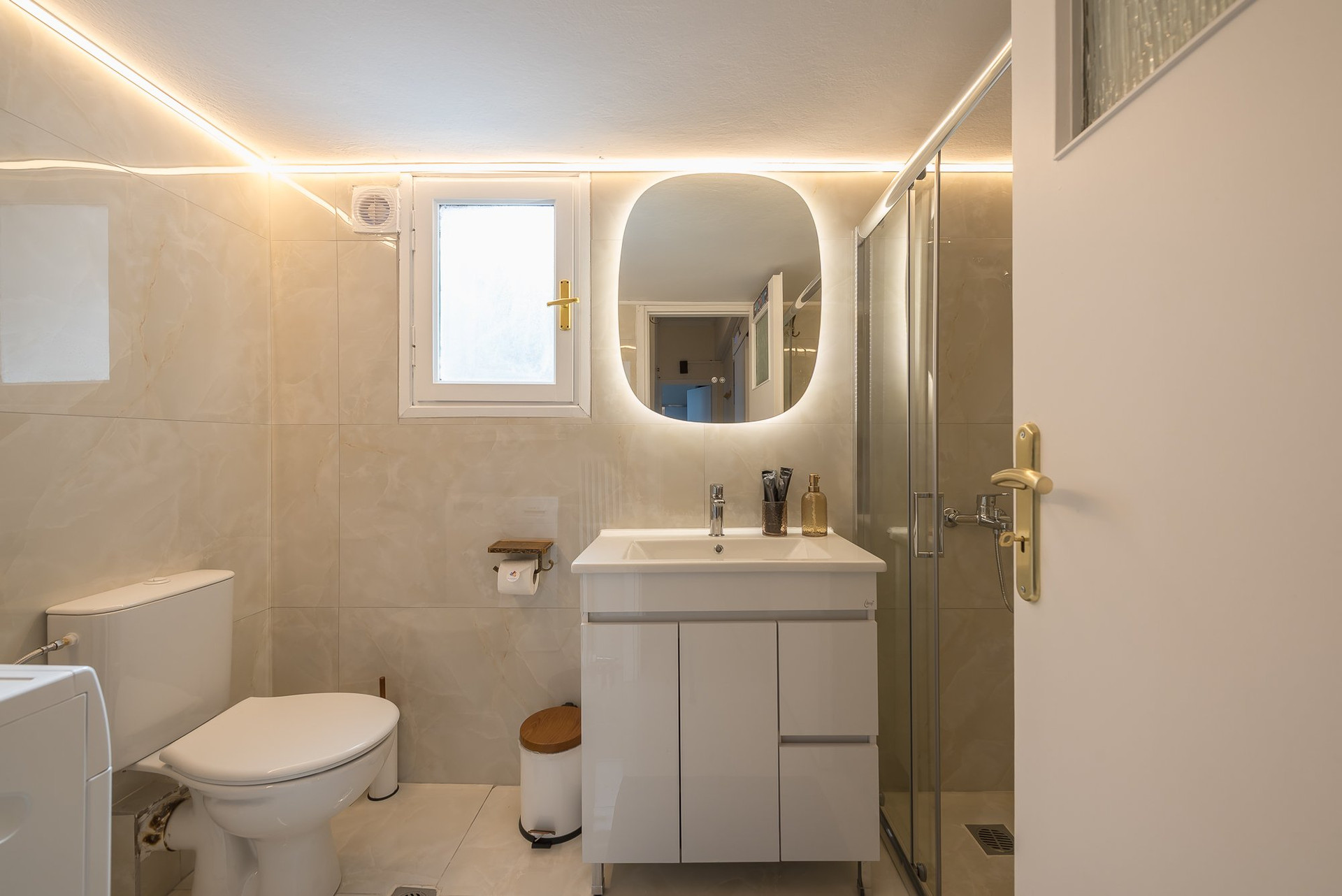Modern bathroom with LED mirror