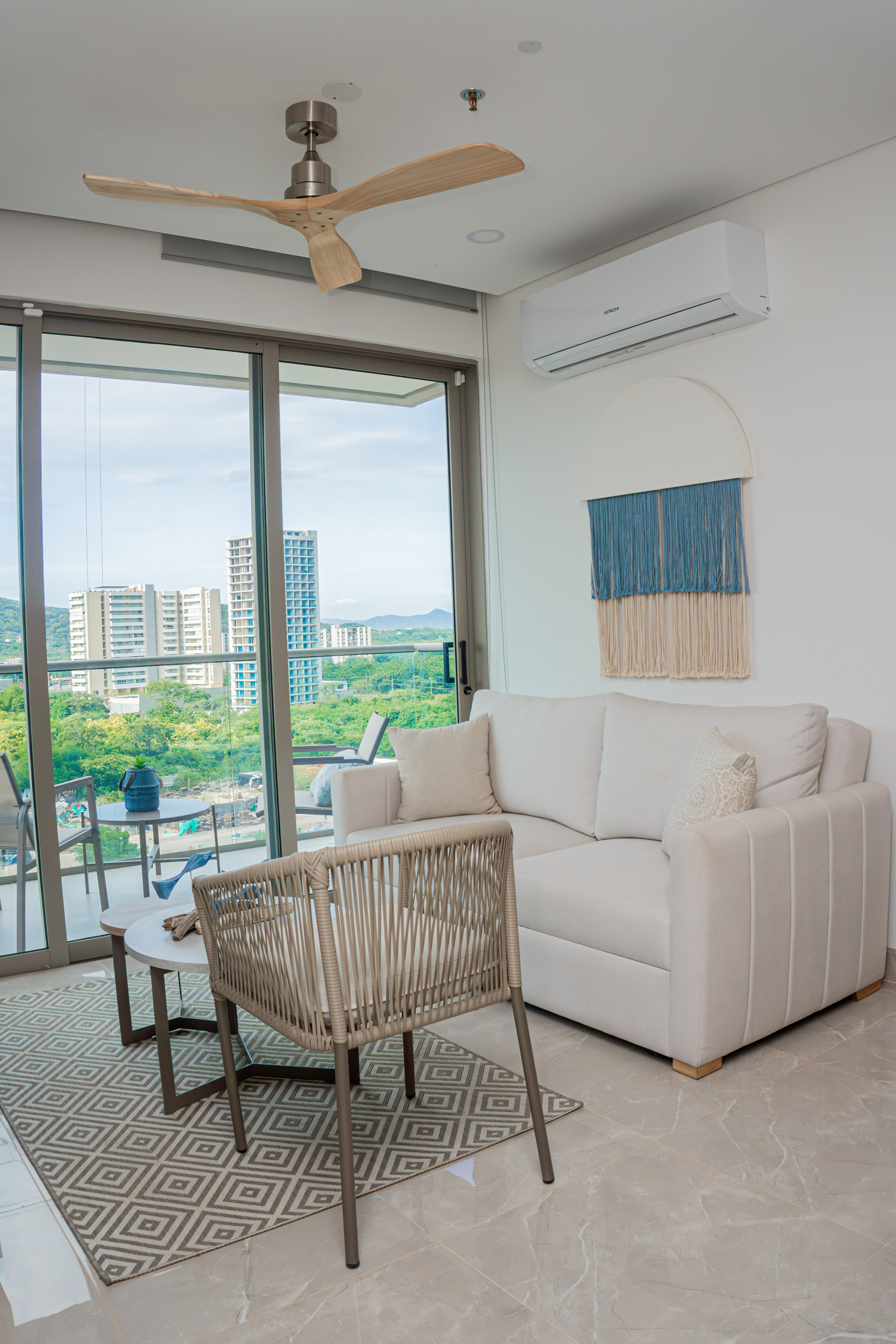Bright living room with sofa