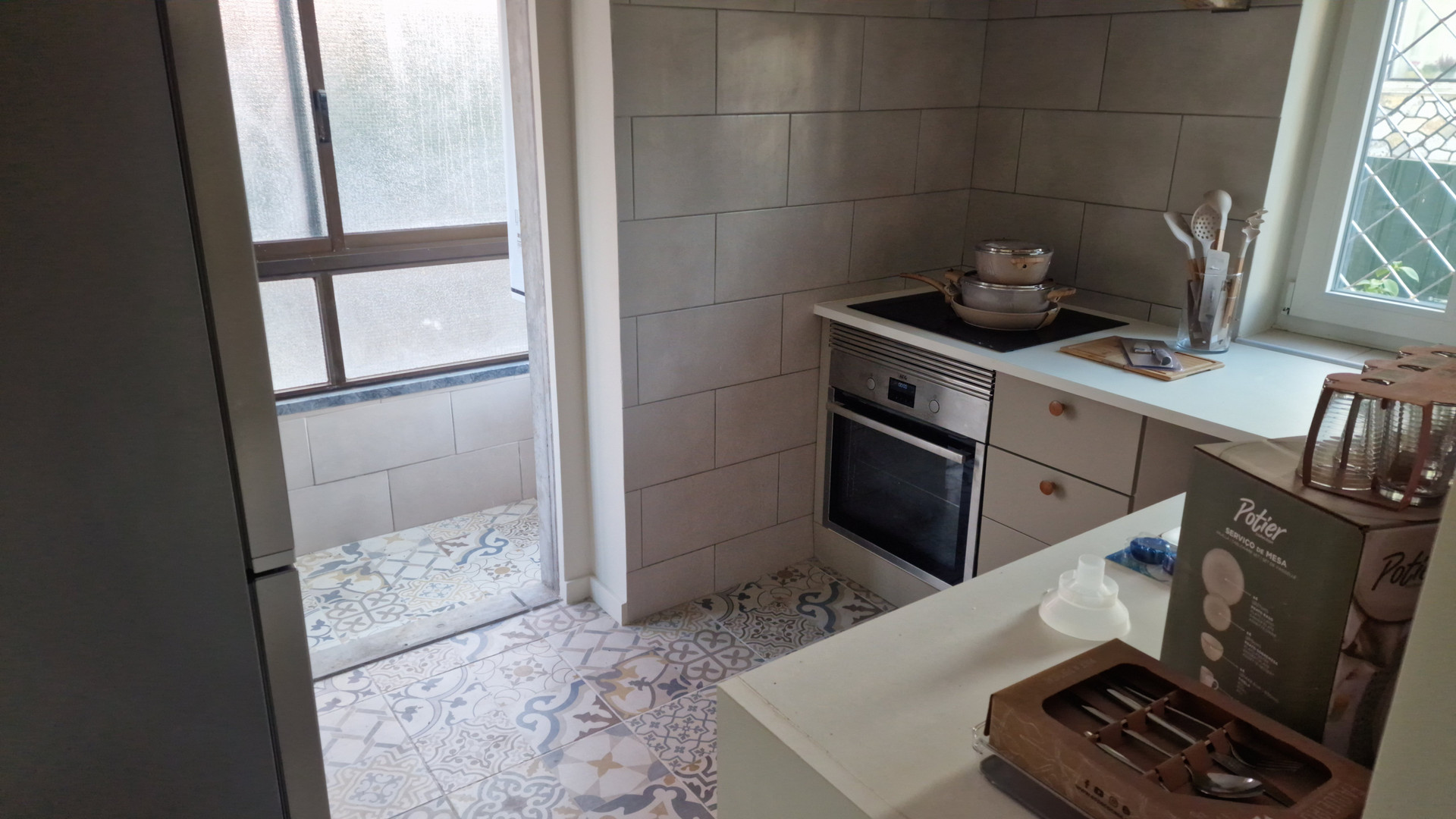 Kitchen with oven and stovetop