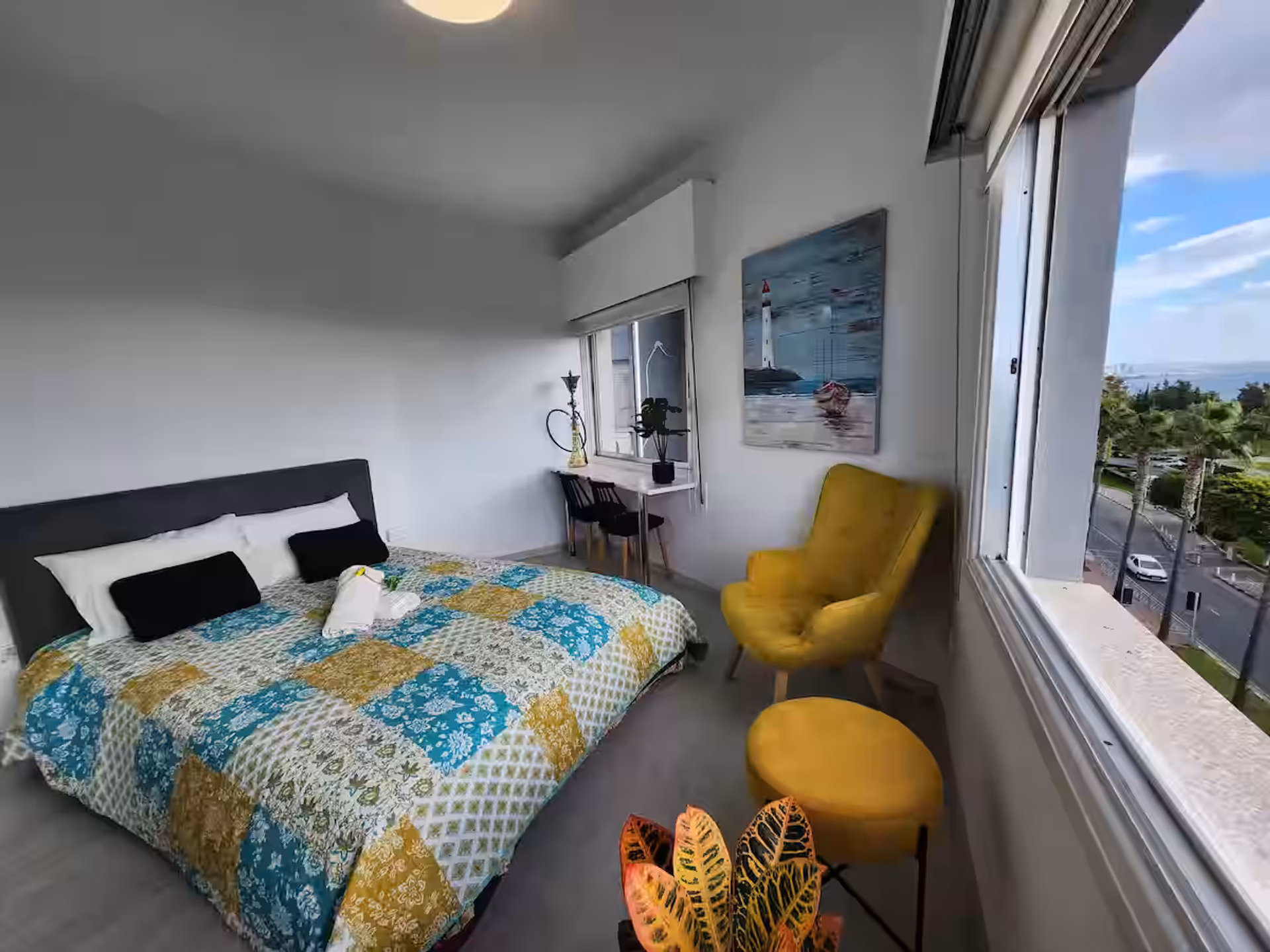 Bedroom with sea view windows